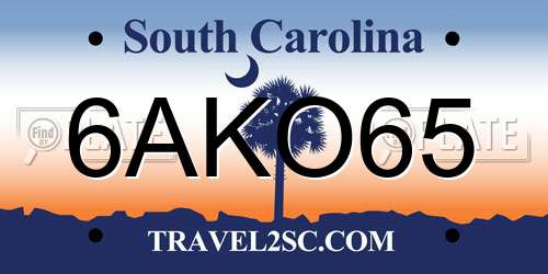 6AKO65 South Carolina License Plate