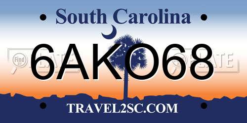 6AKO68 South Carolina License Plate