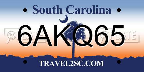 6AKQ65 South Carolina License Plate