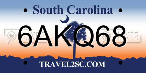 6AKQ68 South Carolina License Plate