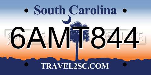 6AMT844 South Carolina License Plate
