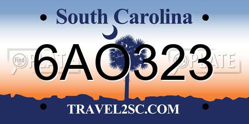 6AO323 South Carolina License Plate