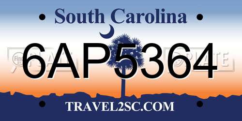 6AP5364 South Carolina License Plate