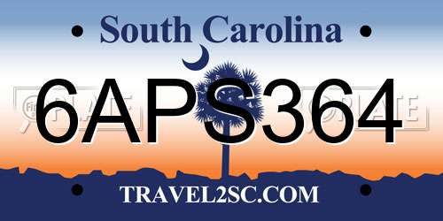 6APS364 South Carolina License Plate