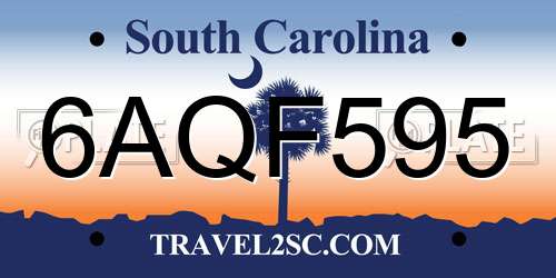 6AQF595 South Carolina License Plate