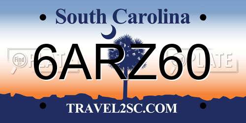 6ARZ60 South Carolina License Plate