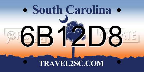 6B12D8 South Carolina License Plate