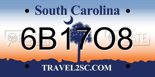 6B17O8 South Carolina License Plate