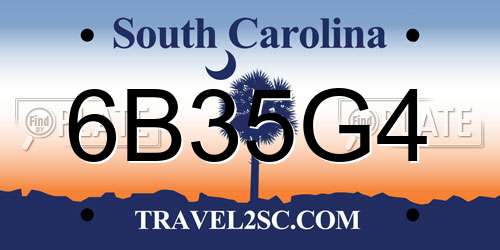 6B35G4 South Carolina License Plate