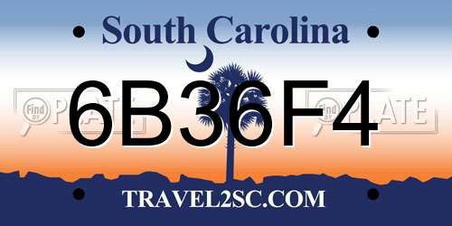 6B36F4 South Carolina License Plate