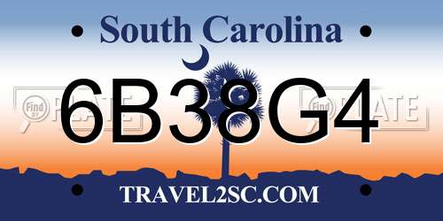 6B38G4 South Carolina License Plate