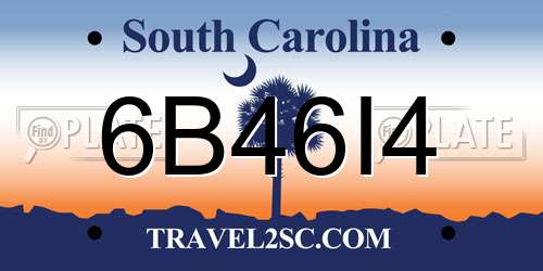 6B46I4 South Carolina License Plate