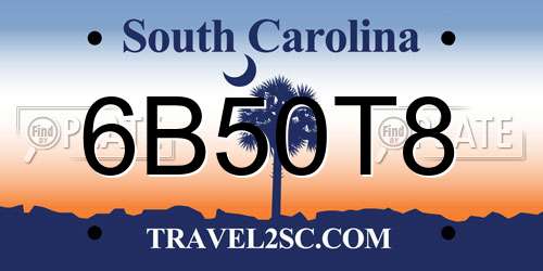 6B50T8 South Carolina License Plate