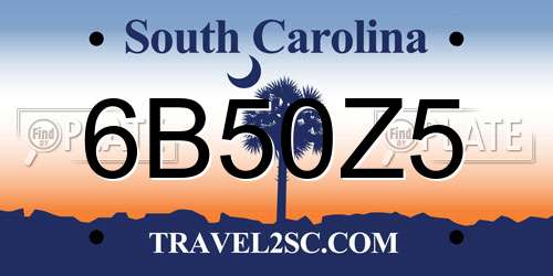 6B50Z5 South Carolina License Plate