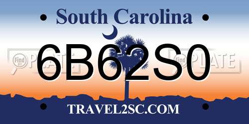 6B62S0 South Carolina License Plate