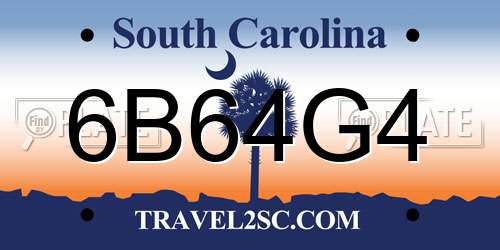 6B64G4 South Carolina License Plate