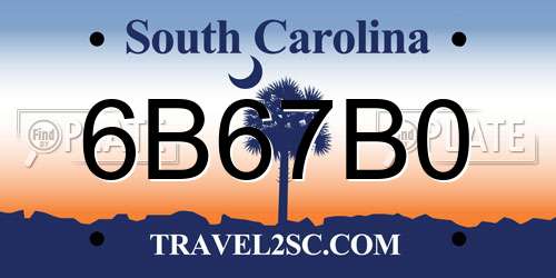6B67B0 South Carolina License Plate