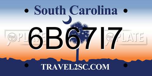 6B67I7 South Carolina License Plate