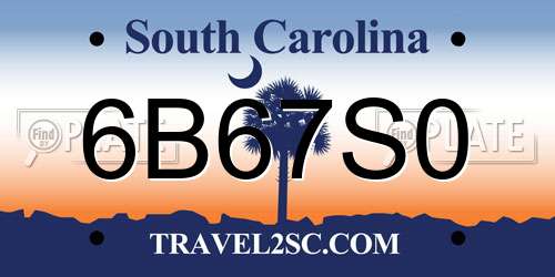 6B67S0 South Carolina License Plate