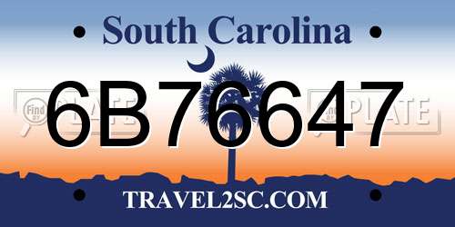 6B76647 South Carolina License Plate