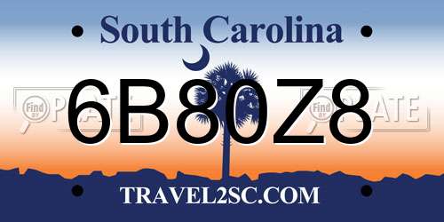 6B80Z8 South Carolina License Plate