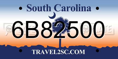 6B82500 South Carolina License Plate