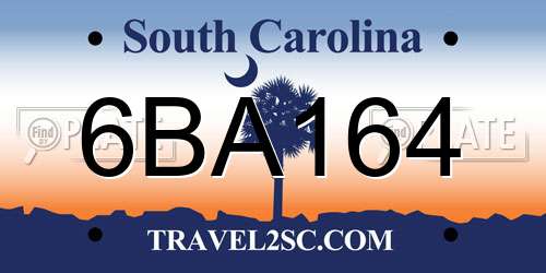 6BA164 South Carolina License Plate