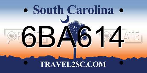 6BA614 South Carolina License Plate