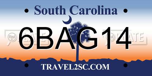 6BAG14 South Carolina License Plate
