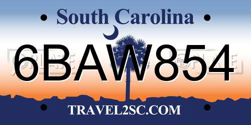6BAW854 South Carolina License Plate