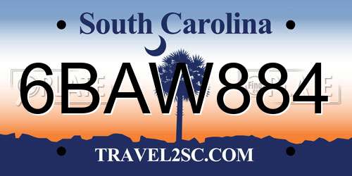 6BAW884 South Carolina License Plate