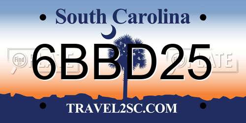 6BBD25 South Carolina License Plate