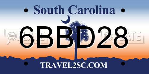 6BBD28 South Carolina License Plate