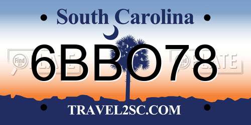6BBO78 South Carolina License Plate
