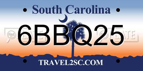 6BBQ25 South Carolina License Plate