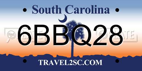 6BBQ28 South Carolina License Plate