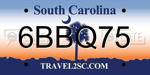 6BBQ75 South Carolina License Plate