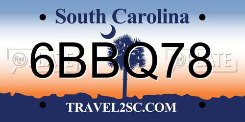 6BBQ78 South Carolina License Plate
