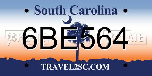 6BE564 South Carolina License Plate