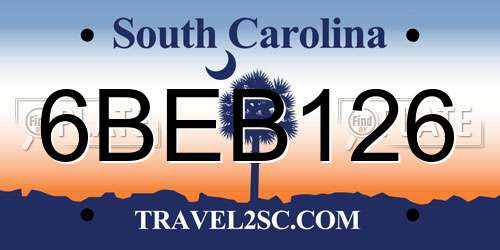 6BEB126 South Carolina License Plate