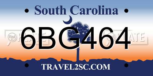 6BG464 South Carolina License Plate