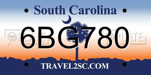 6BG780 South Carolina License Plate