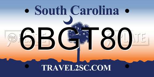 6BGT80 South Carolina License Plate