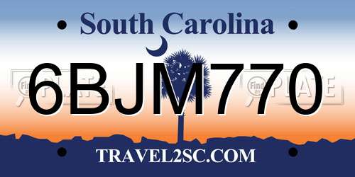 6BJM770 South Carolina License Plate