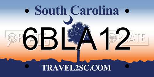 6BLA12 South Carolina License Plate