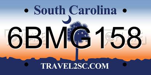 6BMG158 South Carolina License Plate