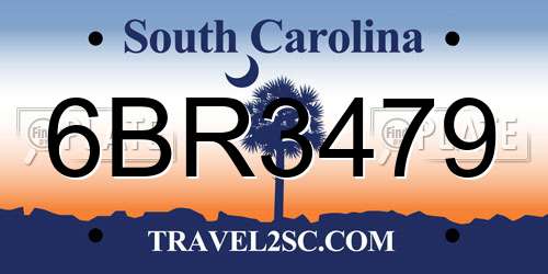 6BR3479 South Carolina License Plate