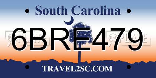 6BRE479 South Carolina License Plate