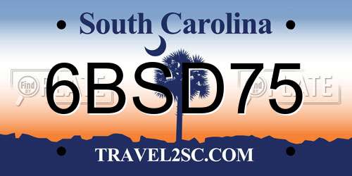 6BSD75 South Carolina License Plate