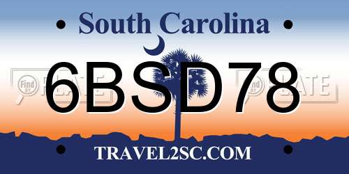 6BSD78 South Carolina License Plate